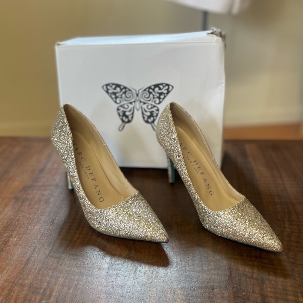 Gold Glitter Heels by Marc Defang